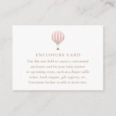 ピンクのホットエアバルーン赤ちゃんシャワー エンクロージャーカード (正面)