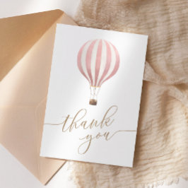 ピンクのホットエアバルーン赤ちゃんシャワー サンキューカード