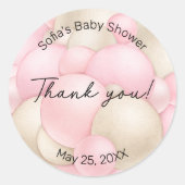 ピンクのホットエアバルーン赤ちゃんシャワー ラウンドシール (正面)