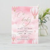 ピンクのホットエアバルーン赤ちゃんシャワー 招待状 (スタンド正面)