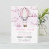 ピンクのホットエアバルーン赤ちゃんシャワー 招待状 (スタンド正面)