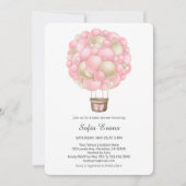 ピンクのホットエアバルーン赤ちゃんシャワー 招待状 (正面)