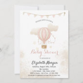 ピンクのホットエアバルーン クラウズ ベビーシャワー 招待状 (正面)