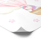 ピンクのホットエアバルーン、ユニコーン、星、女の子の寝室 ポスター (角)