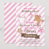 ピンクのホットココアとクッキーの誕生日招待状 招待状 (正面/裏面)