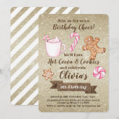 ピンクのホットココアとクッキーの誕生日招待状 招待状 (正面/裏面)