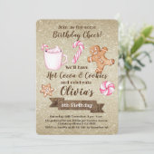 ピンクのホットココアとクッキーの誕生日招待状 招待状 (スタンド正面)