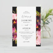 ピンクのホット & ブラッシュ ピンク & パープルの結婚式 V3- ブラック 招待状 (スタンド正面)