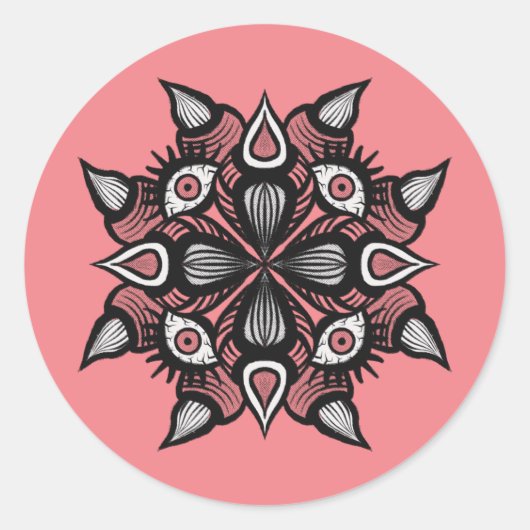 ピンクのホラーアート不気味な悪魔 ラウンドシール (正面)