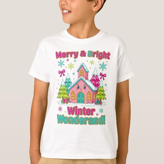 "ピンクのホリデービレッジの魔法" Tシャツ (正面)