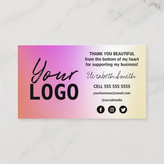 ピンクのホログラフィックカードをご購入いただき、ありがとうございます。 名刺 (裏面)