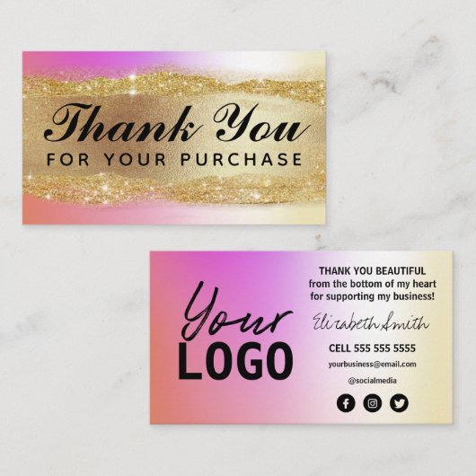 ピンクのホログラフィックカードをご購入いただき、ありがとうございます。 名刺 (正面/裏面)