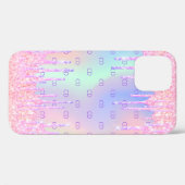 ピンクのホログラフィックグリッターはモノグラムを乾燥させる Case-Mate iPhoneケース (裏面 (横))
