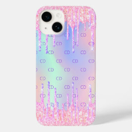 ピンクのホログラフィックグリッターはモノグラムを乾燥させる Case-Mate iPhone 14ケース