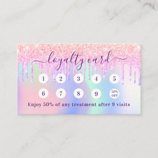 ピンクのホログラフィックパープルはqrコードの写真をドリップ ロイヤリティカード (正面)