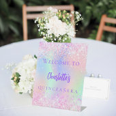 ピンクのホログラフィックパープルキンセアニェラへようこそ 台座サイン