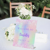 ピンクのホログラフィックパープルスイート16へようこそ 台座サイン