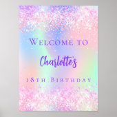 ピンクのホログラフィックパープル誕生日パーティーへようこそ ポスター (正面)