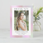 ピンクのホログラフィックフォトの卒業 サンキューカード (スタンド正面)