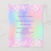 ピンクのホログラフィックフォトバジェット誕生日の招待状 (正面)