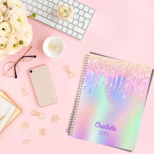 ピンクのホログラフィック名が2025年に乾く プランナー手帳