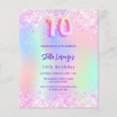 ピンクのホログラフィック10th誕生日の予算の招待 (正面)