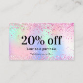 ピンクのホログラフィー紫色のスパークリークqrコード業務 割引カード (正面)