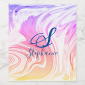 ピンクのホワイトウェーブ抽象芸術ガーリーキュート ワインラベル (シングルラベル)