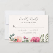 ピンクのホワイトウォーター色のフローラバラ 出欠カード (正面)