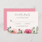 ピンクのホワイトウォーター色のフローラバラ 出欠カード (正面/裏面)