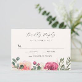 ピンクのホワイトウォーター色のフローラバラ 出欠カード