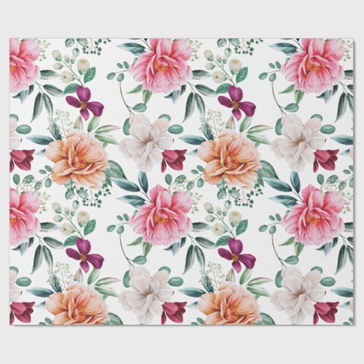ピンクのホワイトウォーター色の牡丹 ラッピングペーパー (フラット)