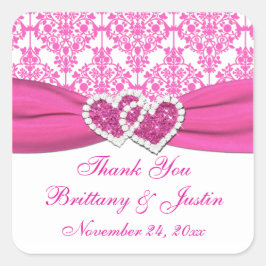 ピンクのホワイトダマスクがハートのステッ結婚カーに加入 スクエアシール