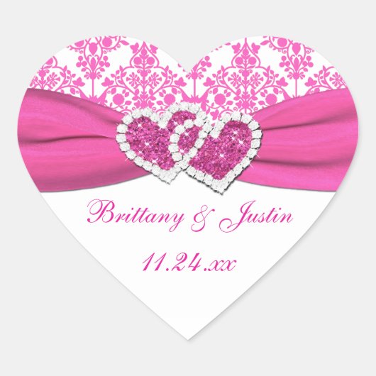 ピンクのホワイトダマスクがハートのステッ結婚カーに加入 ハートシール (正面)