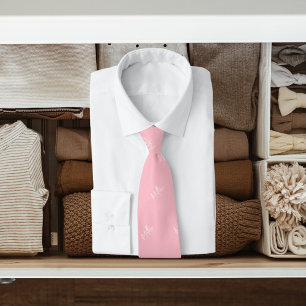 ピンクのホワイトネームのパターンスクモダンリプト ネクタイ