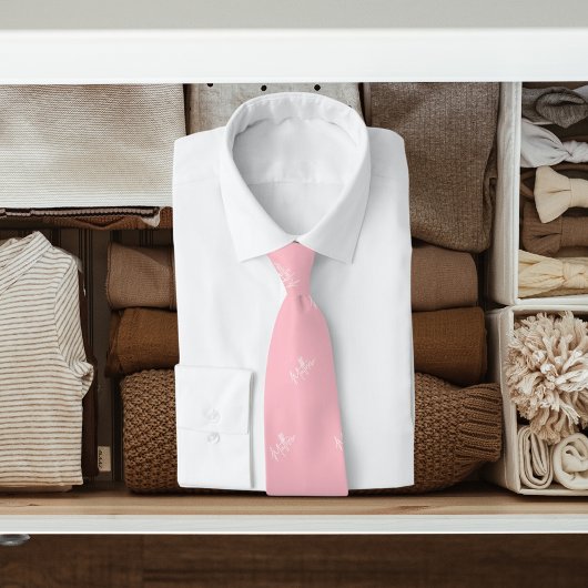ピンクのホワイトネームのパターンスクモダンリプト ネクタイ