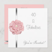 ピンクのホワイトパールの花の素晴らしい40歳の誕生日 招待状 (正面/裏面)