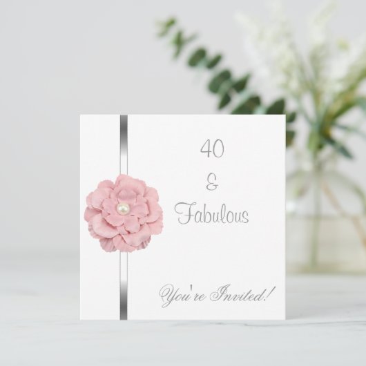 ピンクのホワイトパールの花の素晴らしい40歳の誕生日 招待状 (スタンド正面)
