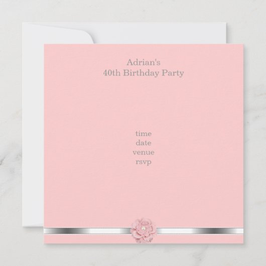 ピンクのホワイトパールの花の素晴らしい40歳の誕生日 招待状 (裏面)