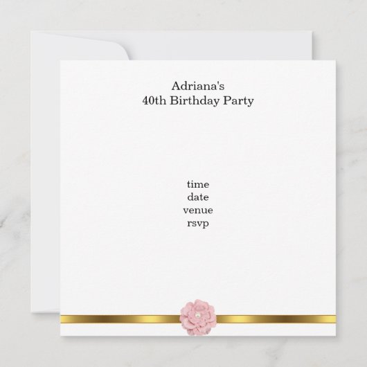 ピンクのホワイトパールの花の素晴らしい40歳の誕生日 招待状 (裏面)