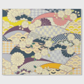 ピンクのホワイトブルーの着物日本のフローラの切り離し ラッピングペーパー (フラット)