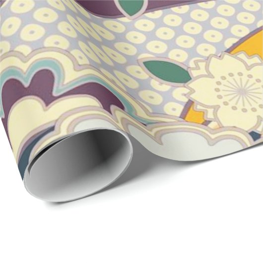 ピンクのホワイトブルーの着物日本のフローラの切り離し ラッピングペーパー (ロールコーナー)