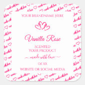 ピンクのホワイトワードクラウドフレーム製品ラベルのハート スクエアシール (正面)