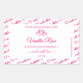 ピンクのホワイトワードクラウドフレーム製品ラベルのハート 長方形シール (正面)