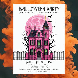 ピンクのホーンテッドマンション・ハロウィンコスチュームパーティー招待状 招待状