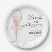 ピンクのボウパールとプロセッコ ブライダルシャワー ペーパープレート (正面)