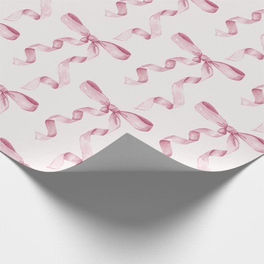 ピンクのボウベイビーまたはブライズシャワー、誕生日パーティー ラッピングペーパー (角)
