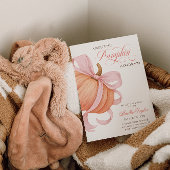 ピンクのボウリトルパンプキン エレガントベイビーシャワー 招待状