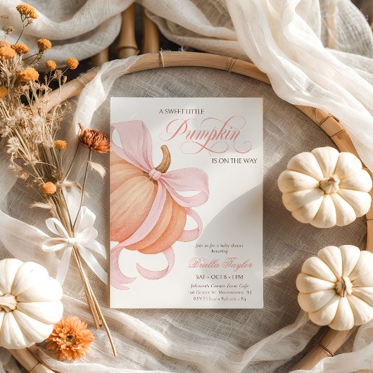 ピンクのボウリトルパンプキン エレガントベイビーシャワー 招待状