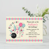 ピンクのボウリングピン誕生日 招待状 (スタンド正面)